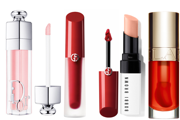 Dior Lip Glow Oil, Armani Maestro Satin, Bobbi Brown Extra Lip Tint, Clarins Lip Comfort Oil Dior Lip Glow Oil, Armani Maestro Satin, Bobbi Brown Extra Lip Tint, Clarins Lip Comfort Oil