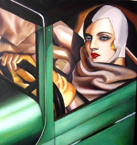 Tamara Lempicka mit grünem Lamborghini