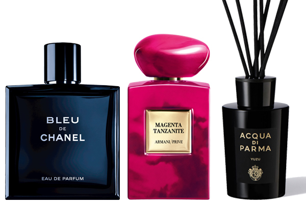 Chanel BLEU DE CHANEL, Armani Privé MAGENTA TANZANITE, Acqua di Parma YUZU DIFFUSER