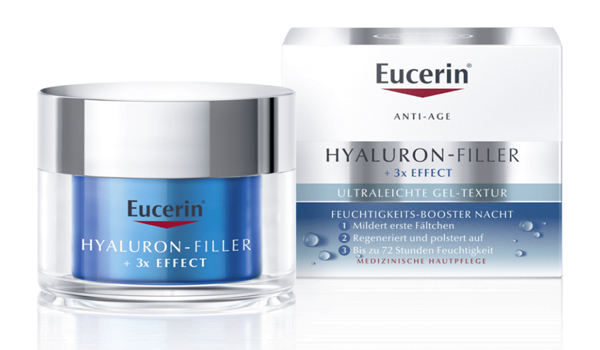 Der HYALURON-FILLER + 3x EFFECT Feuchtigkeits-Booster Nacht von Eucerin schenkt der Haut alles, was sie bei ihrer Reise durch die Nacht braucht Der HYALURON-FILLER + 3x EFFECT Feuchtigkeits-Booster Nacht von Eucerin schenkt der Haut alles, was sie bei ihrer Reise durch die Nacht braucht