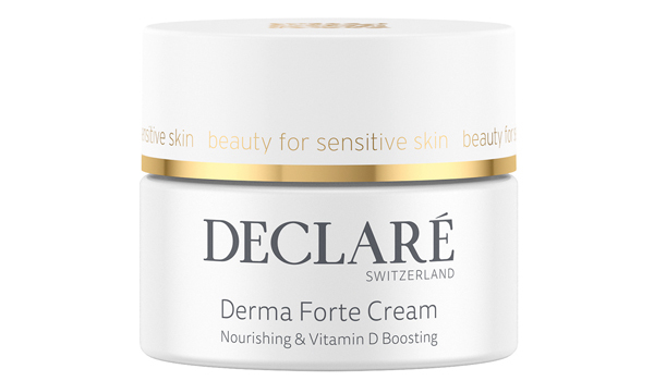 Die vegane, intensiv pflegende, regenerierende und feuchtigkeitsspendende Gesichtscreme Derma Forte Cream von Declaré Switzerland stärkt das Schutzschild der Haut 