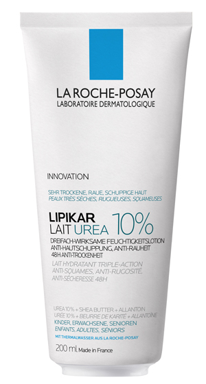 Lipikar Urea 10% Bodylotion versorgt sehr trockene, schuppige und raue Haut dank 10 % Urea, HEPES und Sheabutter mit intensiver Feuchtigkeit. 