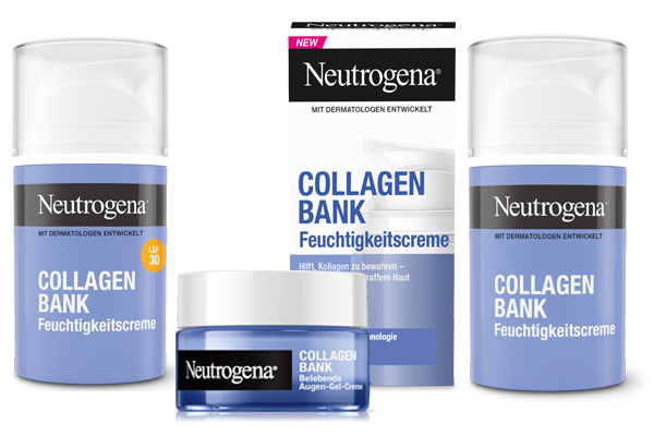 Neutrogena® Collagen Bank wurde mit Dermatolog:innen entwickelt und hilft der Haut, wertvolles Kollagen frühzeitig zu bewahren Neutrogena® Collagen Bank wurde mit Dermatolog:innen entwickelt und hilft der Haut, wertvolles Kollagen frühzeitig zu bewahren