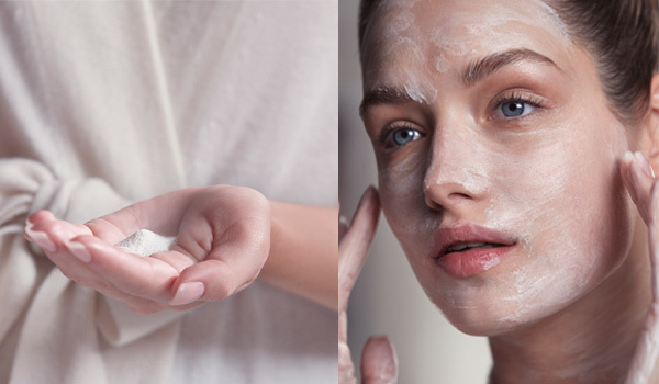 Masque Exfoliant Enzymatique präsentiert sich in Form eines feinen und leichten, weißen Pulvers, das sich bei Kontakt mit Wasser in eine geschmeidige Creme verwandelt. 