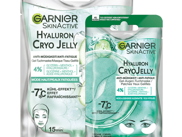 Die Hyaluron Cryo Jelly Gel-Tuchmaske und Gel-Augen-Tuchmaske erfrischen sofort und festigen die Haut